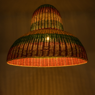 GloboStar® CABALLEROS 02059 Boho Κρεμαστό Φωτιστικό Καμπάνα Μονόφωτο 1 x E27 IP20 Πολύχρωμο Ξύλο - Μ100 x Π100 x Υ80cm