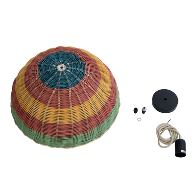 GloboStar® CABALLEROS 02060 Boho Κρεμαστό Φωτιστικό Καμπάνα Μονόφωτο 1 x E27 IP20 Πολύχρωμο Ξύλο - Μ40 x Π40 x Υ20cm