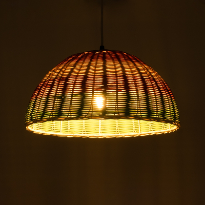 GloboStar® CABALLEROS 02060 Boho Κρεμαστό Φωτιστικό Καμπάνα Μονόφωτο 1 x E27 IP20 Πολύχρωμο Ξύλο - Μ40 x Π40 x Υ20cm