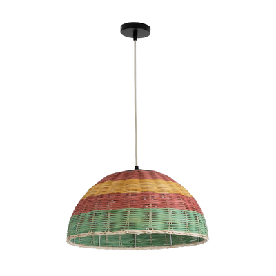 GloboStar® CABALLEROS 02060 Boho Κρεμαστό Φωτιστικό Καμπάνα Μονόφωτο 1 x E27 IP20 Πολύχρωμο Ξύλο - Μ40 x Π40 x Υ20cm