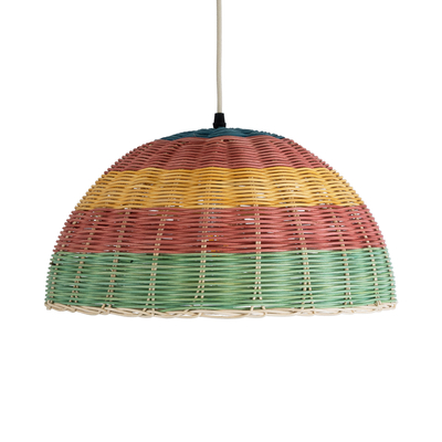 GloboStar® CABALLEROS 02060 Boho Κρεμαστό Φωτιστικό Καμπάνα Μονόφωτο 1 x E27 IP20 Πολύχρωμο Ξύλο - Μ40 x Π40 x Υ20cm