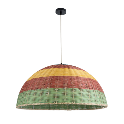 GloboStar® CABALLEROS 02061 Boho Κρεμαστό Φωτιστικό Καμπάνα Μονόφωτο 1 x E27 IP20 Πολύχρωμο Ξύλο - Μ70 x Π70 x Υ34cm