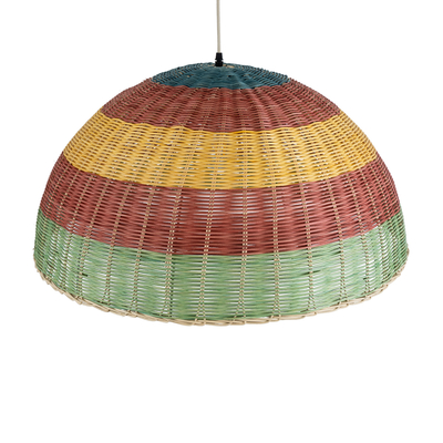 GloboStar® CABALLEROS 02061 Boho Κρεμαστό Φωτιστικό Καμπάνα Μονόφωτο 1 x E27 IP20 Πολύχρωμο Ξύλο - Μ70 x Π70 x Υ34cm