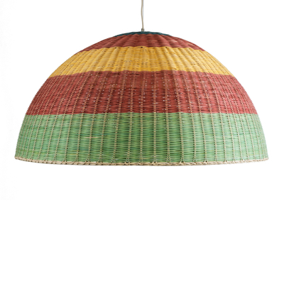 GloboStar® CABALLEROS 02062 Boho Κρεμαστό Φωτιστικό Καμπάνα Μονόφωτο 1 x E27 IP20 Πολύχρωμο Ξύλο - Μ100 x Π100 x Υ53cm