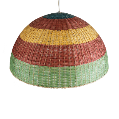 GloboStar® CABALLEROS 02062 Boho Κρεμαστό Φωτιστικό Καμπάνα Μονόφωτο 1 x E27 IP20 Πολύχρωμο Ξύλο - Μ100 x Π100 x Υ53cm