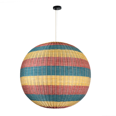 GloboStar® CABALLEROS 02064 Boho Κρεμαστό Φωτιστικό Μπάλα Μονόφωτο 1 x E27 IP20 Πολύχρωμο Ξύλο - Μ100 x Π100 x Υ100cm