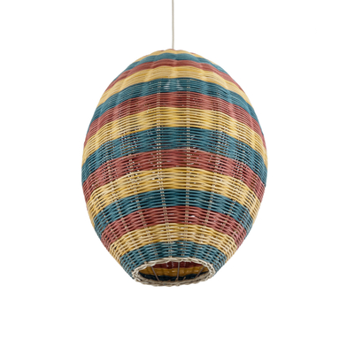 GloboStar® CABALLEROS 02065 Boho Κρεμαστό Φωτιστικό Πλέγμα Μονόφωτο 1 x E27 IP20 Πολύχρωμο Ξύλο - Μ40 x Π40 x Υ50cm