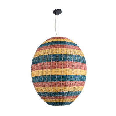 GloboStar® CABALLEROS 02066 Boho Κρεμαστό Φωτιστικό Πλέγμα Μονόφωτο 1 x E27 IP20 Πολύχρωμο Ξύλο - Μ70 x Π70 x Υ80cm