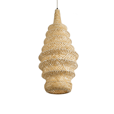 GloboStar® MAUI 02114 Boho Κρεμαστό Φωτιστικό Πλέγμα Μονόφωτο 1 x E27 IP20 Μπεζ Ξύλο - Μ30 x Π30 x Y77cm