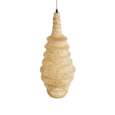 GloboStar® MAUI 02114 Boho Κρεμαστό Φωτιστικό Πλέγμα Μονόφωτο 1 x E27 IP20 Μπεζ Ξύλο - Μ30 x Π30 x Y77cm