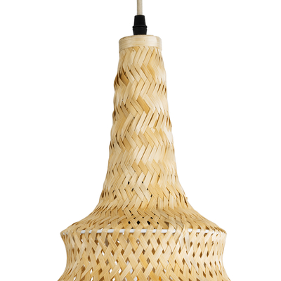 GloboStar® MAUI 02114 Boho Κρεμαστό Φωτιστικό Πλέγμα Μονόφωτο 1 x E27 IP20 Μπεζ Ξύλο - Μ30 x Π30 x Y77cm