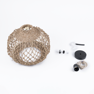 GloboStar® ECUADOR 02115 Boho Κρεμαστό Φωτιστικό Πλέγμα Μονόφωτο 1 x E27 IP20 Μπεζ Rattan - Μ35 x Π35 x Υ28cm