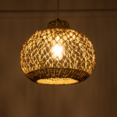 GloboStar® ECUADOR 02115 Boho Κρεμαστό Φωτιστικό Πλέγμα Μονόφωτο 1 x E27 IP20 Μπεζ Rattan - Μ35 x Π35 x Υ28cm