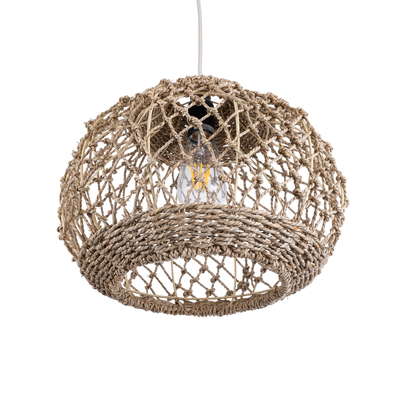 GloboStar® ECUADOR 02115 Boho Κρεμαστό Φωτιστικό Πλέγμα Μονόφωτο 1 x E27 IP20 Μπεζ Rattan - Μ35 x Π35 x Υ28cm