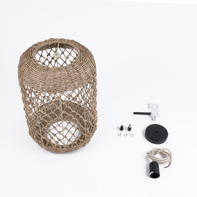 GloboStar® ECUADOR 02117 Boho Κρεμαστό Φωτιστικό Πλέγμα Μονόφωτο 1 x E27 IP20 Μπεζ Rattan - Μ28 x Π28 x Υ40cm