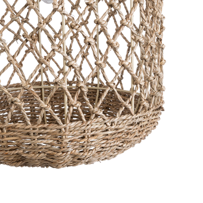 GloboStar® ECUADOR 02117 Boho Κρεμαστό Φωτιστικό Πλέγμα Μονόφωτο 1 x E27 IP20 Μπεζ Rattan - Μ28 x Π28 x Υ40cm