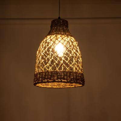 GloboStar® ECUADOR 02118 Boho Κρεμαστό Φωτιστικό Πλέγμα Μονόφωτο 1 x E27 IP20 Μπεζ Rattan - Μ25 x Π25 x Υ35cm