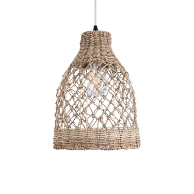 GloboStar® ECUADOR 02118 Boho Κρεμαστό Φωτιστικό Πλέγμα Μονόφωτο 1 x E27 IP20 Μπεζ Rattan - Μ25 x Π25 x Υ35cm