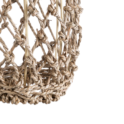 GloboStar® ECUADOR 02119 Boho Κρεμαστό Φωτιστικό Πλέγμα Μονόφωτο 1 x E27 IP20 Μπεζ Rattan - Μ15 x Π15 x Υ35cm