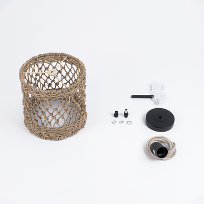 GloboStar® ECUADOR 02120 Boho Κρεμαστό Φωτιστικό Πλέγμα Μονόφωτο 1 x E27 IP20 Μπεζ Rattan - Μ20 x Π20 x Υ20cm