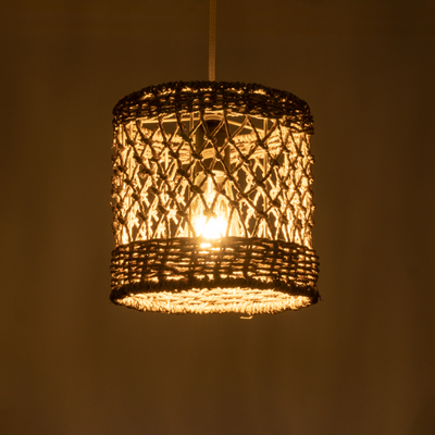 GloboStar® ECUADOR 02120 Boho Κρεμαστό Φωτιστικό Πλέγμα Μονόφωτο 1 x E27 IP20 Μπεζ Rattan - Μ20 x Π20 x Υ20cm