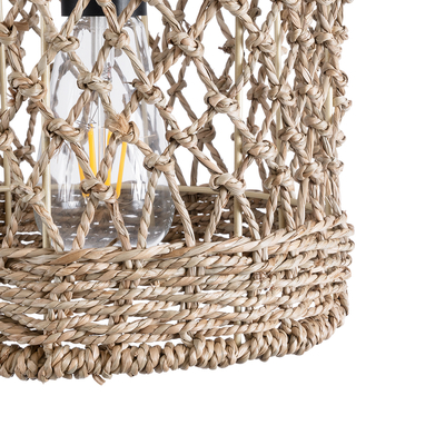 GloboStar® ECUADOR 02120 Boho Κρεμαστό Φωτιστικό Πλέγμα Μονόφωτο 1 x E27 IP20 Μπεζ Rattan - Μ20 x Π20 x Υ20cm