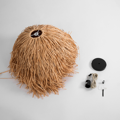 GloboStar® GUADELOUPE 02154 Boho Κρεμαστό Φωτιστικό Πλέγμα Μονόφωτο 1 x E27 IP20 Καφέ Ράφια - Μ50 x Π50 x Υ40cm