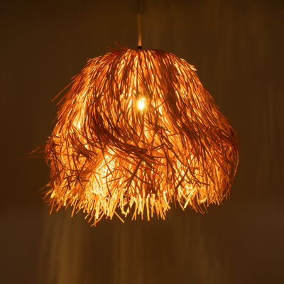 GloboStar® GUADELOUPE 02154 Boho Κρεμαστό Φωτιστικό Πλέγμα Μονόφωτο 1 x E27 IP20 Καφέ Ράφια - Μ50 x Π50 x Υ40cm