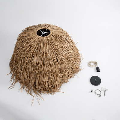 GloboStar® GUADELOUPE 02158 Boho Κρεμαστό Φωτιστικό Πλέγμα Μονόφωτο 1 x E27 IP20 Μπεζ Ράφια - Μ80 x Π80 x Υ60cm