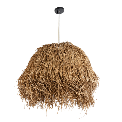 GloboStar® GUADELOUPE 02158 Boho Κρεμαστό Φωτιστικό Πλέγμα Μονόφωτο 1 x E27 IP20 Μπεζ Ράφια - Μ80 x Π80 x Υ60cm