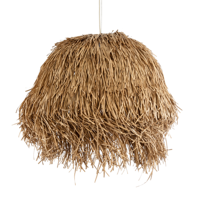 GloboStar® GUADELOUPE 02158 Boho Κρεμαστό Φωτιστικό Πλέγμα Μονόφωτο 1 x E27 IP20 Μπεζ Ράφια - Μ80 x Π80 x Υ60cm