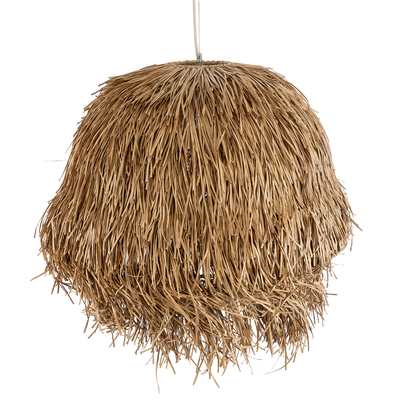 GloboStar® GUADELOUPE 02158 Boho Κρεμαστό Φωτιστικό Πλέγμα Μονόφωτο 1 x E27 IP20 Μπεζ Ράφια - Μ80 x Π80 x Υ60cm