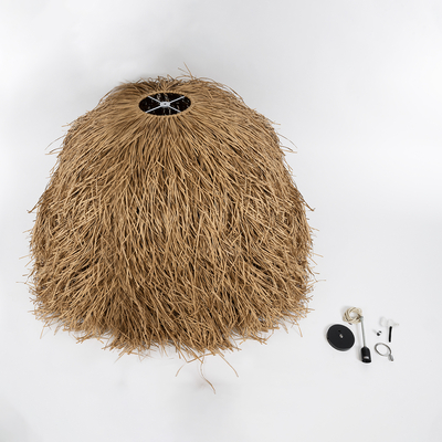 GloboStar® GUADELOUPE 02159 Boho Κρεμαστό Φωτιστικό Πλέγμα Μονόφωτο 1 x E27 IP20 Μπεζ Ράφια - Μ120 x Π120 x Υ100cm