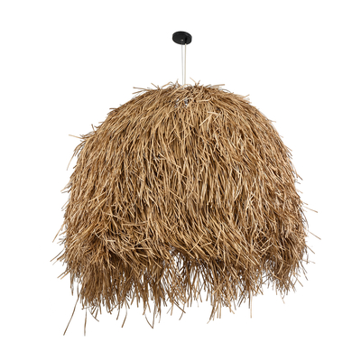 GloboStar® GUADELOUPE 02159 Boho Κρεμαστό Φωτιστικό Πλέγμα Μονόφωτο 1 x E27 IP20 Μπεζ Ράφια - Μ120 x Π120 x Υ100cm