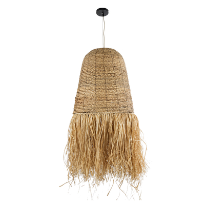 GloboStar® PORTOFERRAIO 02190 Boho Κρεμαστό Φωτιστικό Πλέγμα Μονόφωτο 1 x E27 IP20 Μπεζ Ράφια - Μ60 x Π60 x Υ120cm