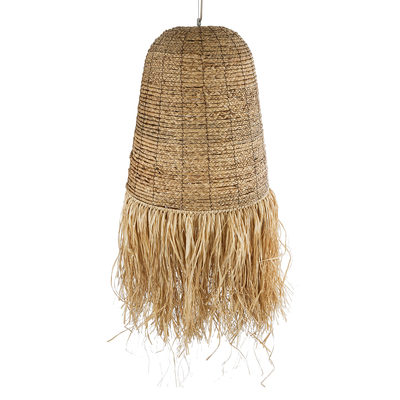 GloboStar® PORTOFERRAIO 02190 Boho Κρεμαστό Φωτιστικό Πλέγμα Μονόφωτο 1 x E27 IP20 Μπεζ Ράφια - Μ60 x Π60 x Υ120cm