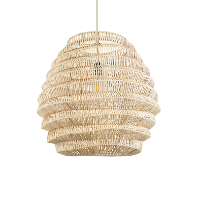 GloboStar® OREGON 02206 Boho Κρεμαστό Φωτιστικό Πλέγμα Μονόφωτο 1 x E27 IP20 Μπεζ Ξύλο - Μ60 x Π60 x Υ56cm