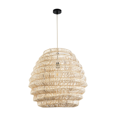 GloboStar® OREGON 02206 Boho Κρεμαστό Φωτιστικό Πλέγμα Μονόφωτο 1 x E27 IP20 Μπεζ Ξύλο - Μ60 x Π60 x Υ56cm