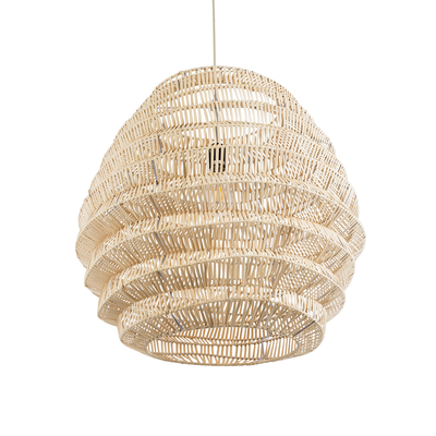 GloboStar® OREGON 02206 Boho Κρεμαστό Φωτιστικό Πλέγμα Μονόφωτο 1 x E27 IP20 Μπεζ Ξύλο - Μ60 x Π60 x Υ56cm