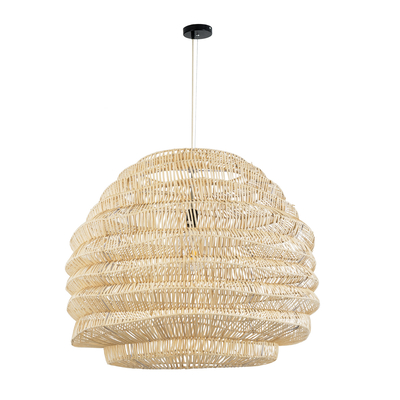 GloboStar® OREGON 02207 Boho Κρεμαστό Φωτιστικό Πλέγμα Μονόφωτο 1 x E27 IP20 Μπεζ Ξύλο - Μ80 x Π80 x Υ65cm