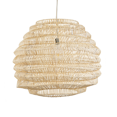 GloboStar® OREGON 02207 Boho Κρεμαστό Φωτιστικό Πλέγμα Μονόφωτο 1 x E27 IP20 Μπεζ Ξύλο - Μ80 x Π80 x Υ65cm