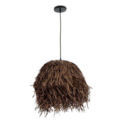 GloboStar® GUADELOUPE 02293 Boho Κρεμαστό Φωτιστικό Πλέγμα Μονόφωτο 1 x E27 IP20 Καφέ Ράφια - Μ50 x Π50 x Υ40cm