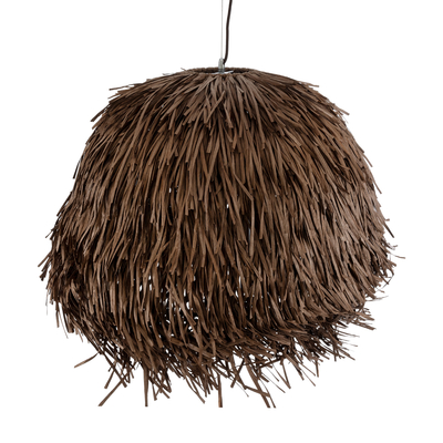 GloboStar® GUADELOUPE 02294 Boho Κρεμαστό Φωτιστικό Πλέγμα Μονόφωτο 1 x E27 IP20 Καφέ Ράφια - Μ80 x Π80 x Υ60cm