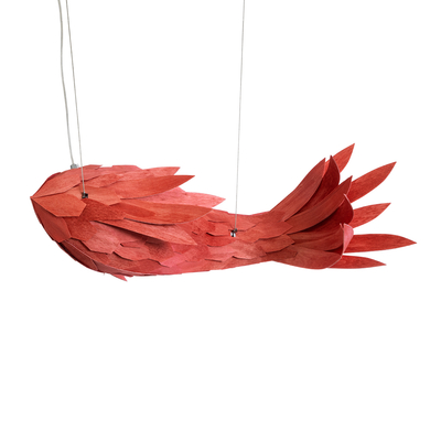 GloboStar® GOURAMI 02360 Μοντέρνο Κρεμαστό Φωτιστικό Φιγούρα Μονόφωτο 1 x E27 IP20 Κόκκινο Ξύλο - Μ70 x Π40 x Υ27cm