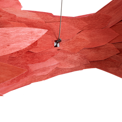 GloboStar® GOURAMI 02360 Μοντέρνο Κρεμαστό Φωτιστικό Φιγούρα Μονόφωτο 1 x E27 IP20 Κόκκινο Ξύλο - Μ70 x Π40 x Υ27cm