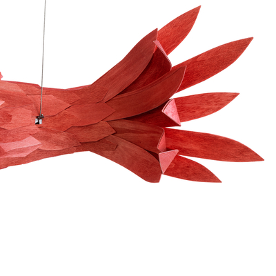 GloboStar® GOURAMI 02360 Μοντέρνο Κρεμαστό Φωτιστικό Φιγούρα Μονόφωτο 1 x E27 IP20 Κόκκινο Ξύλο - Μ70 x Π40 x Υ27cm