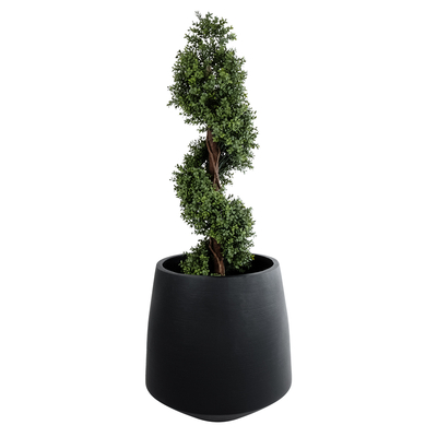 GloboStar® Artificial Garden TIJUANA 20703 Διακοσμητικό Πολυεστερικό Τσιμεντένιο Κασπώ Γλάστρα - Flower Pot Μαύρο Φ65 x Υ65cm