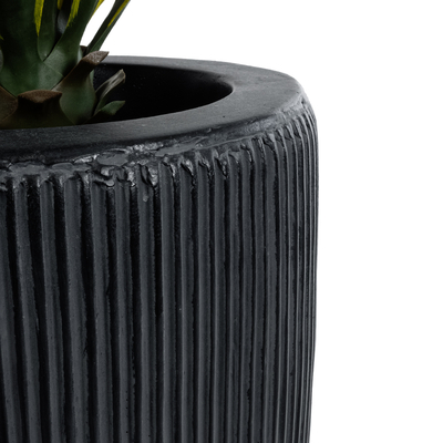 GloboStar® Artificial Garden CASTLE 20793 Διακοσμητικό Πολυεστερικό Τσιμεντένιο Κασπώ Γλάστρα - Flower Pot Μαύρο Φ35 x Υ54cm