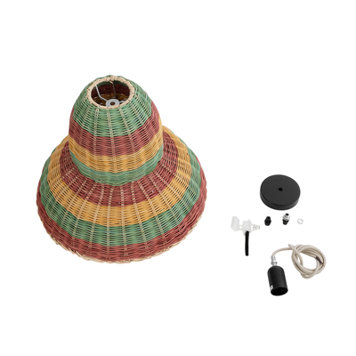 GloboStar® CABALLEROS 02057 Boho Κρεμαστό Φωτιστικό Καμπάνα Μονόφωτο 1 x E27 IP20 Πολύχρωμο Ξύλο - Μ40 x Π40 x Υ30cm