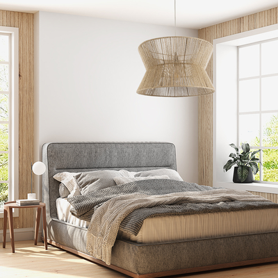 GloboStar® BISBEE 02204 Boho Κρεμαστό Φωτιστικό Πλέγμα Μονόφωτο 1 x E27 IP20 Μπεζ Σχοινί - Μ50 x Π50 x Υ28cm